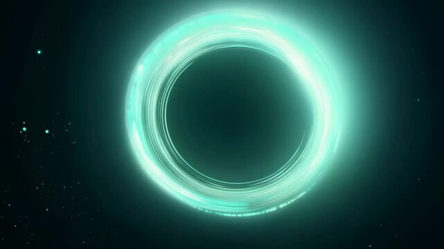 Glowing green rings. Shimmering circles of green light expanding outwards. Abstract illustration, pattern. 