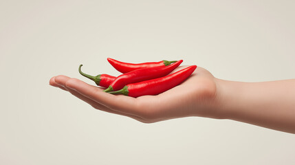 Hand holding red chili peppers symbolizing spiciness, culinary ingredients, cooking, flavor, hot spice, food freshness, health benefits, organic produce, and vibrant food concepts.