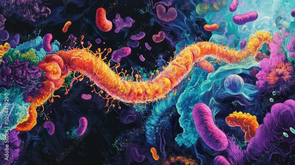 Aufkleber an image featuring a surreal and artistic representation of parasites in a richly colorful and chaot