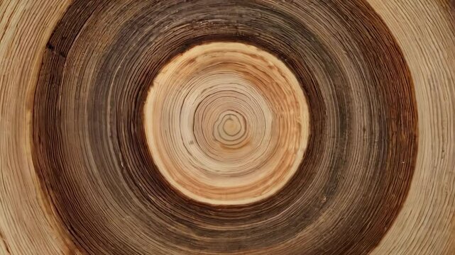 Close-up of tree rings moving texture. Expanding inner rings of a tree stump. Abstract illustration, wood pattern. 