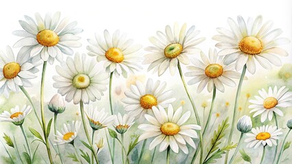 Obraz premium Watercolor daisy clipart with white petals and yellow centers