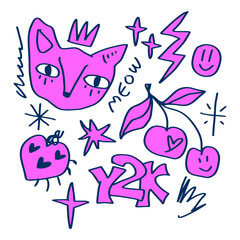 Groovy cartoon y2k violet purple color cartoon character sketch doodle illustration clip-art. Good for stickers, t shirt print and more.