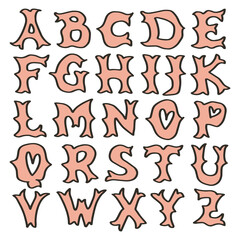 Western bohemian groovy postmodern wild west cowboy or cowgirl funky font alphabet 1960s boho country style and symbols. Perfect for posters, collages, clothing, music albums and more. Vector clipart