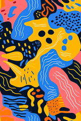 Obraz premium Vertical A vibrant collection of abstract shapes and patterns in various colors like blue, orange, yellow, and pink.