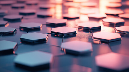 Obraz premium Abstract digital hexagon mesh with a smooth metallic finish and glowing edges