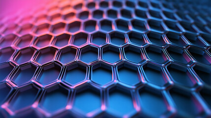 Abstract digital hexagon mesh with a smooth metallic finish and glowing edges