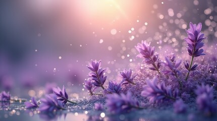 Purple flowers in a field with a soft, dreamy glow, creating a romantic and serene.