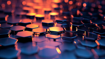 Obraz premium Abstract digital hexagon mesh with a smooth metallic finish and glowing edges