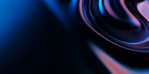 Abstract metallic soft waves, shiny iridescent liquid shapes. 3d render illustration