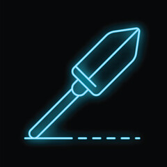 Neon blue icon of a trowel spreading grout on a black background