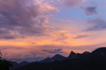 sunset from the top of a mountain in picos de europa national park in spain