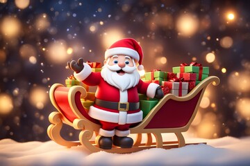 Santa Claus with of gifts. Christmas background