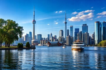Shanghai Skyline with Ferry Boat and Tower