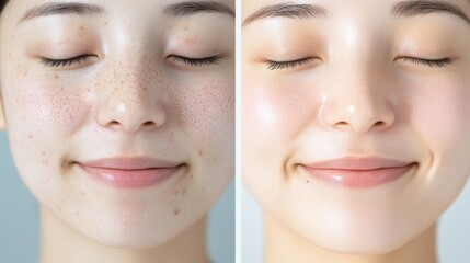 スキンケアルーチンの変革：顔のシミのビフォーアフター