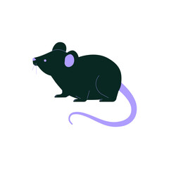 Black mouse in flat vector illustration symbolizing rodent, pest control, and animal study, isolated on white background