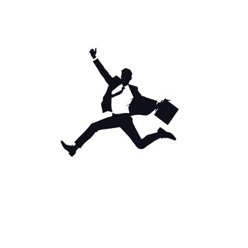 recommend clip art: Business man jumping pose silhouette vector, isolated white background