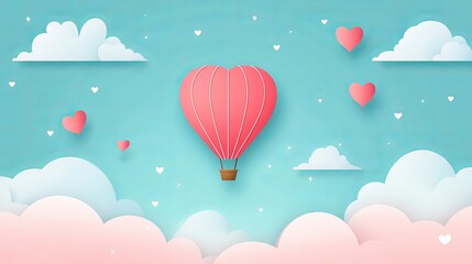 Hot air balloon flying in the sky. Perfect for anniversary or Valentine's Day.