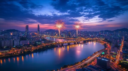 Impressive fireworks illuminated the Han River during the International Fireworks Festival in Seoul, South Korea, creating a breathtaking spectacle.