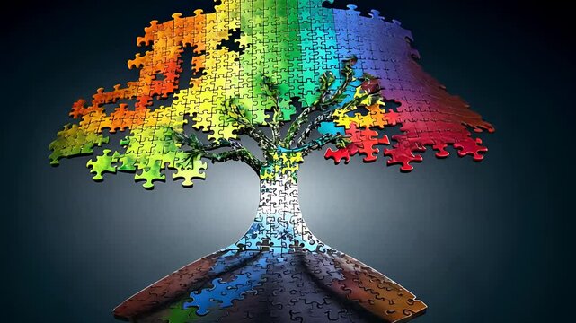 Colorful Puzzle Tree Symbolizing Growth, Connection, and Unity