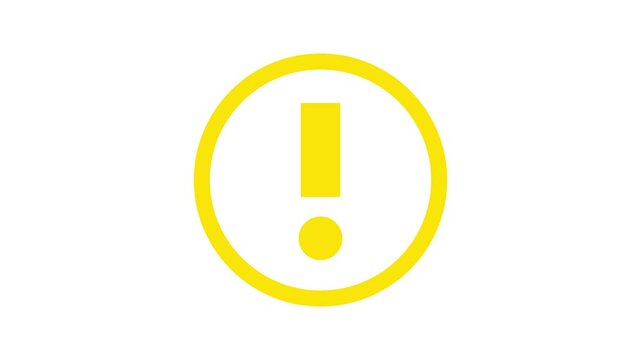 yellow exclamation mark animation on white background. Concept of caution or warning sign.