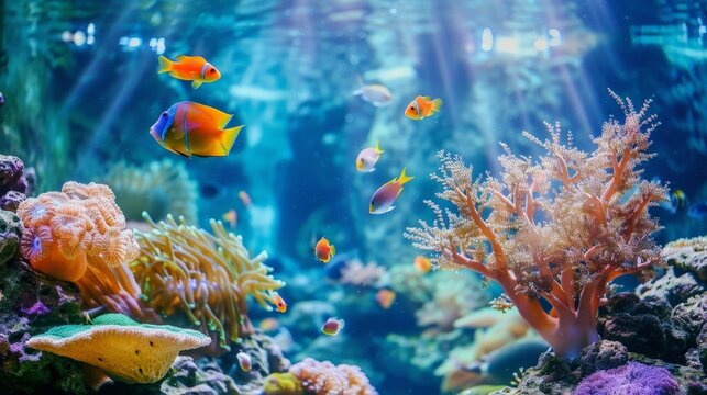 Underwater coral reef, colorful fish and marine life