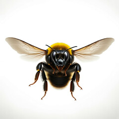 Bumble Honey Bee with Stinger, Front View,Flying, Isolated on White Background