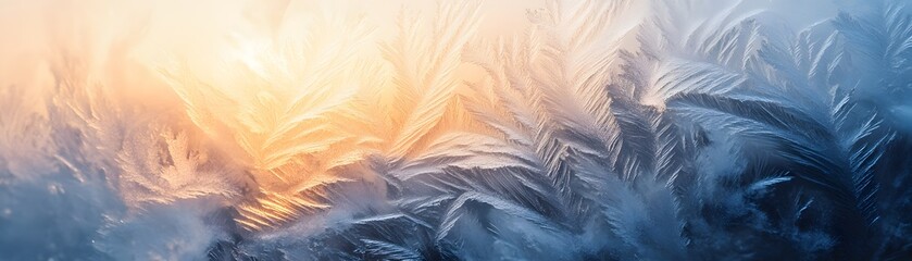 Abstract Frost Patterns on a Window with Golden Light