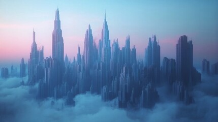 Fototapeta premium Futuristic Cityscape with Full Moon and Neon Lights in Blue and Pink 