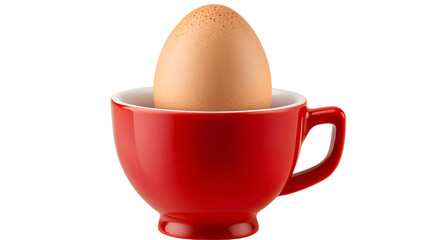 Red egg cup with egg isolated on transparent or white background