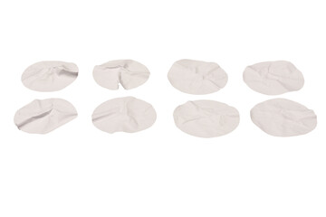 Round white stickers, blank tags labels isolated on a white background.