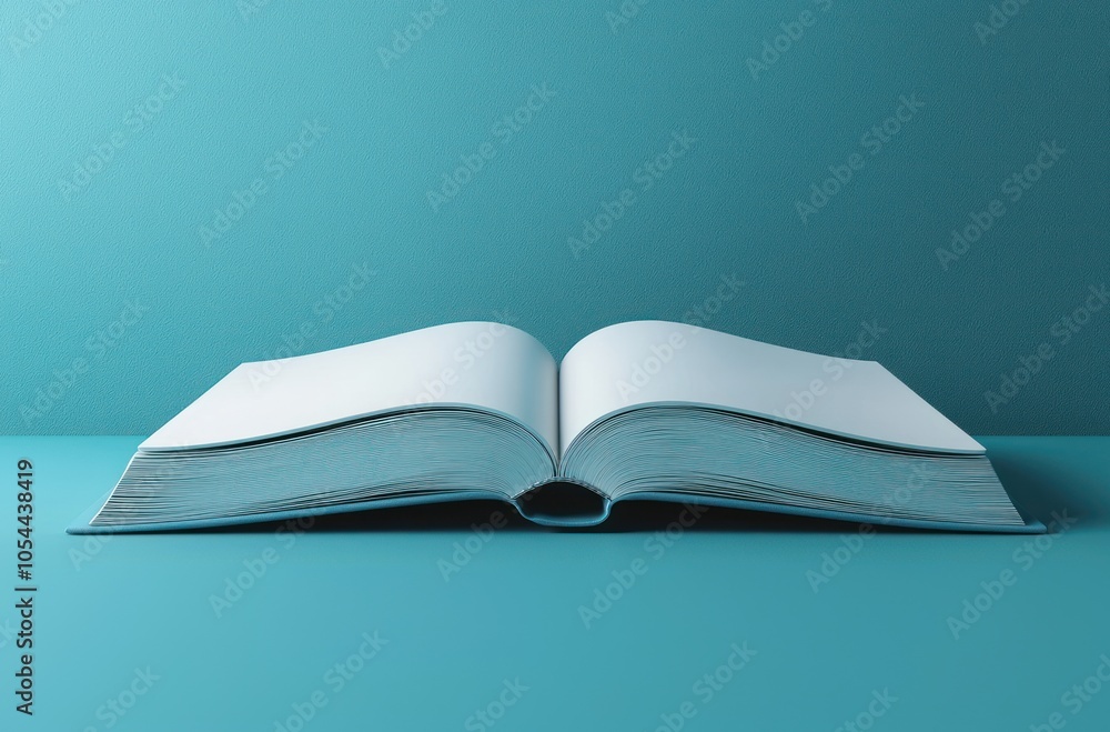 Poster an open book resting on a turquoise surface