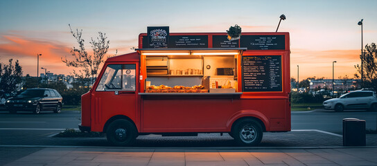 Sunset Street Food: Gourmet Delights from a Food Truck ,AI GENERAT