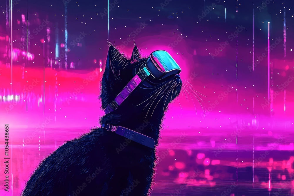 Poster this generative ai image shows a cat wearing a virtual reality headset looking at the camera