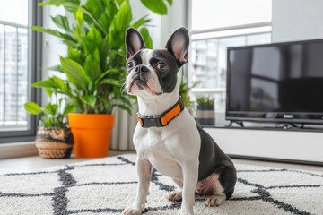 Pet monitor and communication system set up in the living room.