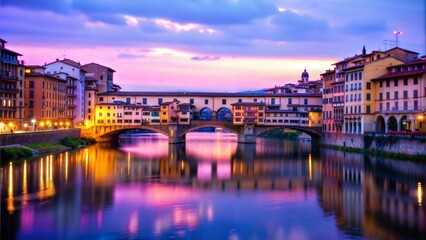 Obraz premium Ponte Vecchio Bridge Dusk Florence Italy Sunset Architecture