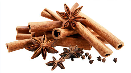 Cinnamon sticks and star anise isolated on a white background 