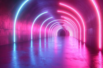 Neon-lit Tunnel with Pink and Blue Glowing Arcs