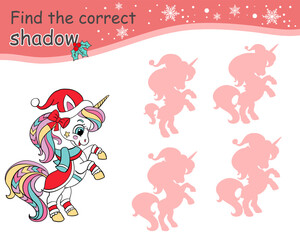 Find correct shadow game for children with happy unicorn