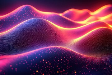 Obraz premium Abstract Wavy Pattern with Illuminated Dots in Pink, Orange, and Blue Hues