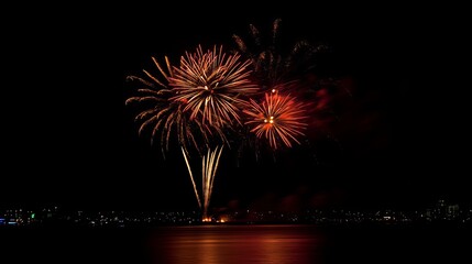 Fireworks light up the dark sky with vibrant colors. They shoot out from Quebec, Canada, illuminating the night. The colorful display makes for a stunning background, perfect for adding your message.