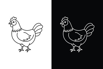 Silhouette icon of a chicken, Beautiful chicken. Vector illustration on white background.