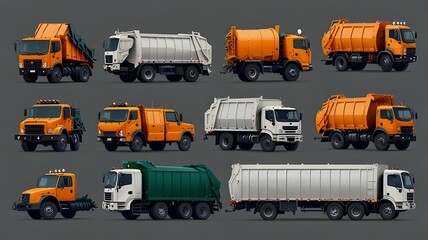 Fototapeta premium Isolated Collection of Garbage Trucks on Transparent Background