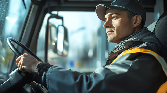 Bus driver conducting a safety inspection before starting the journey, vehicle inspection, safety check