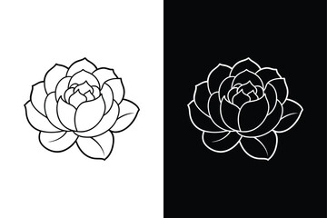 Peony flower illustration vector silhouette icon on white background.	