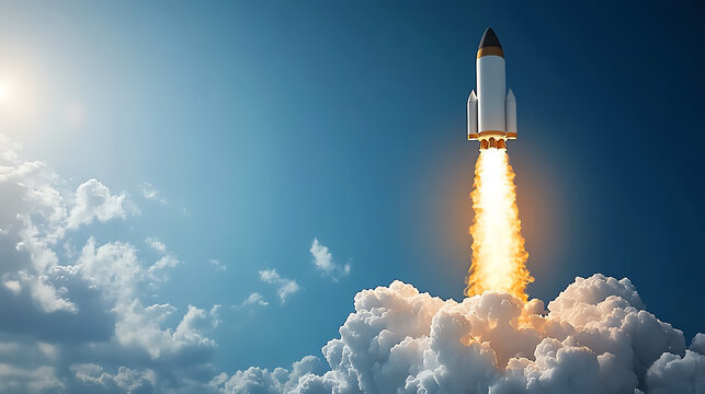 Digital art of a rocket launching towards a Dream Job destination, symbolizing ambition, career launch, aspirational