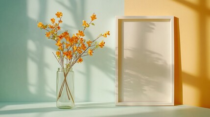 Classic White Frame with Matte Finish on Pastel Wall: A matte-finished white frame on a pastel-colored wall, creating a soft, dreamy atmosphere with a touch of color.