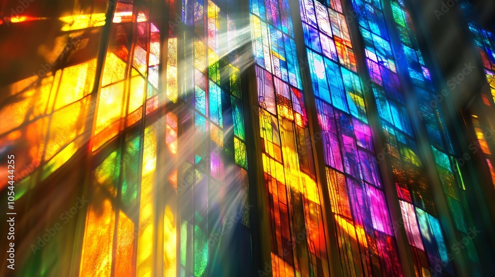 Poster rays of light shine through a clear window, creating a vibrant and captivating background. a mesmeri