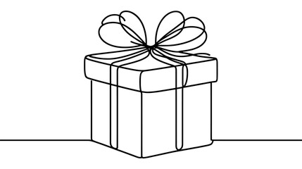 One continuous line illustration of a New Year gift, isolated on white background.