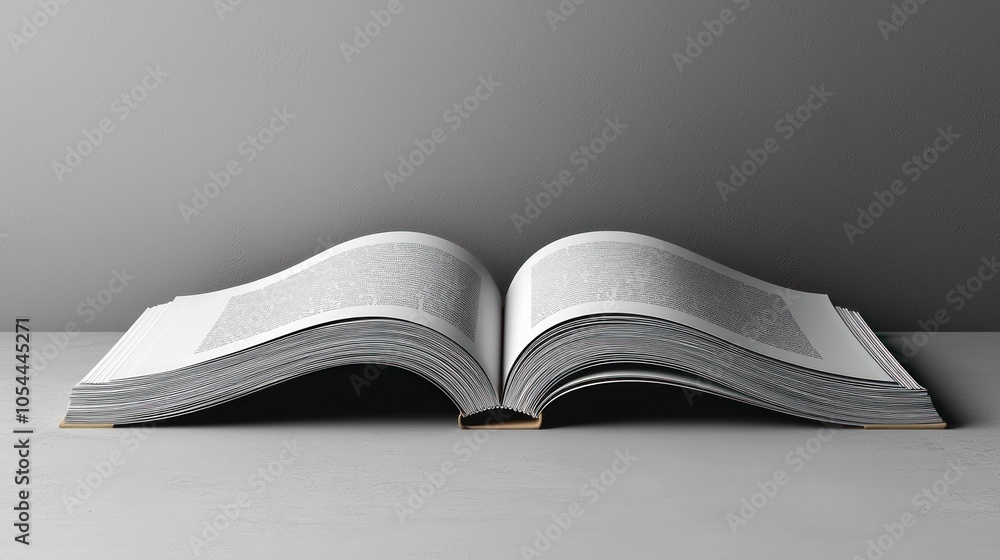 Poster open book with curved pages on a gray surface
