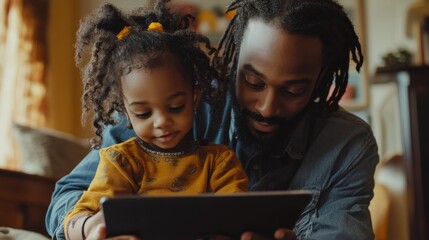 Father and daughter enjoying time together while using a tablet